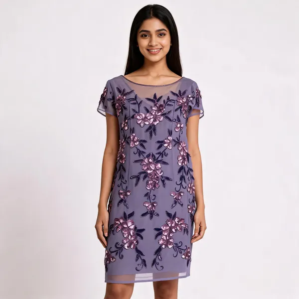 Purple_Net_Floral_Sequin_Straight_Dress_For_Women