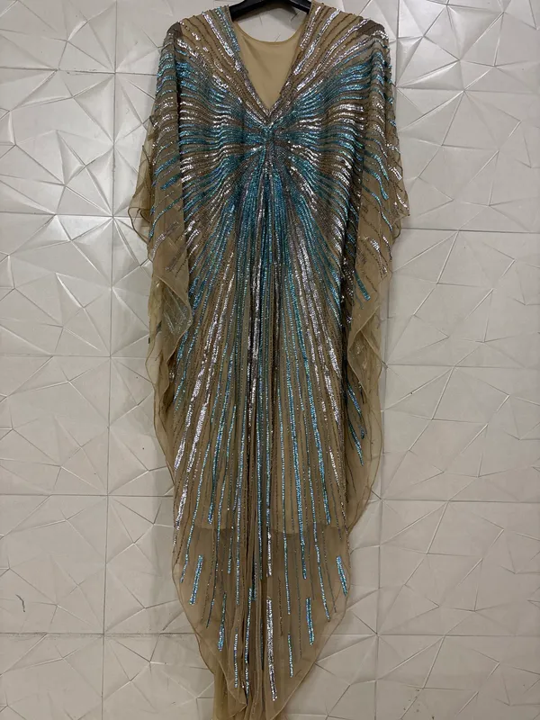 Beige_Net_Sequin_Kaftan_Dress_For_Women