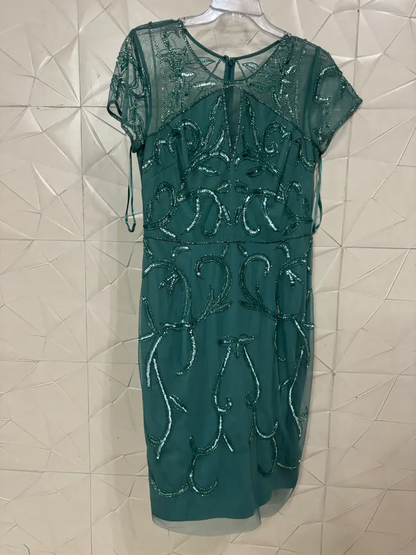 Teal_Net_Sequin_Embellished_Straight_Dress_For_Women