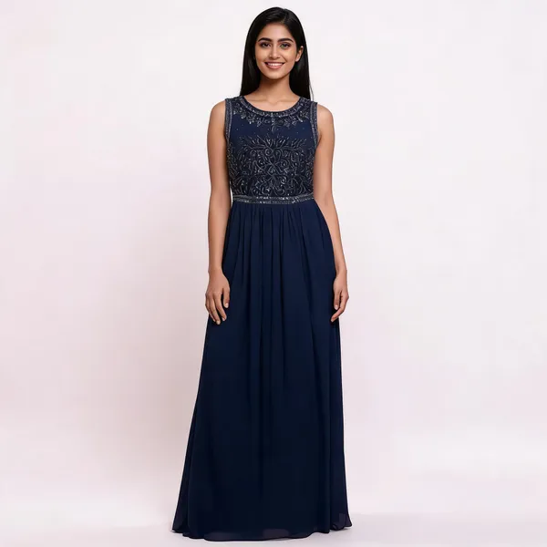 Navy_Chiffon_Embellished_Sleeveless_Long_Gown_For_Women