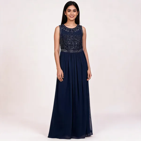 Navy_Chiffon_Embellished_Sleeveless_Long_Gown_For_Women