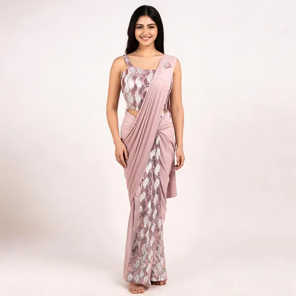 Pink_Lycra_Sequin_Embellished_Ready_To_Wear_Saree_For_Women