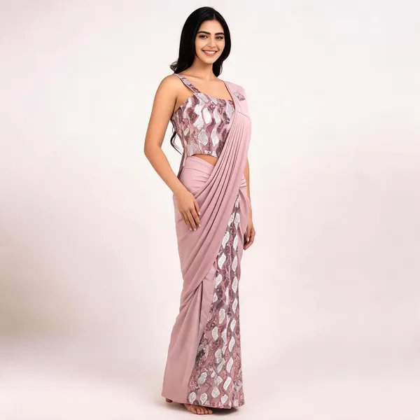 Pink_Lycra_Sequin_Embellished_Ready_To_Wear_Saree_For_Women