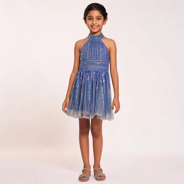Blue_Net_Halter_Neck_Sequin_Dress_For_Women