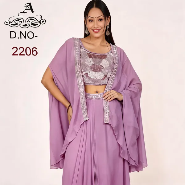Lavender_Georgette_Embellished_Indo_Western_Saree_Set_For_Women