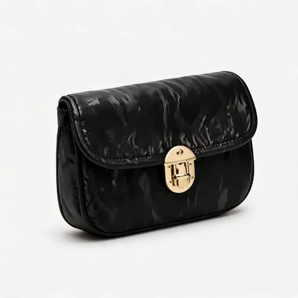 Black_Pu_Leather_Textured_Crossbody_Bag_For_Women