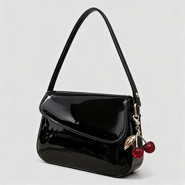 Black_Pu_Leather_Structured_Flap_Shoulder_Bag_For_Women