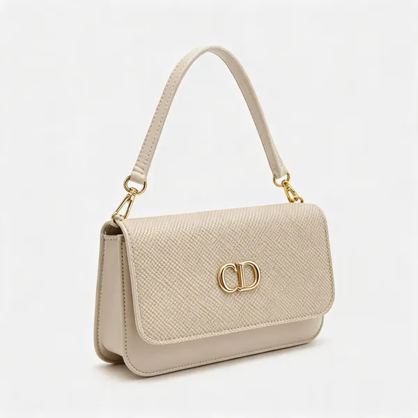 Beige_Textured_Fabric_Monogram_Flap_Shoulder_Bag_For_Women