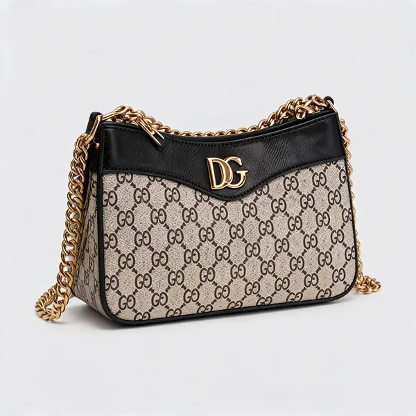 Beige_Pu_Leather_Monogram_Chain_Clutch_Bag_For_Women