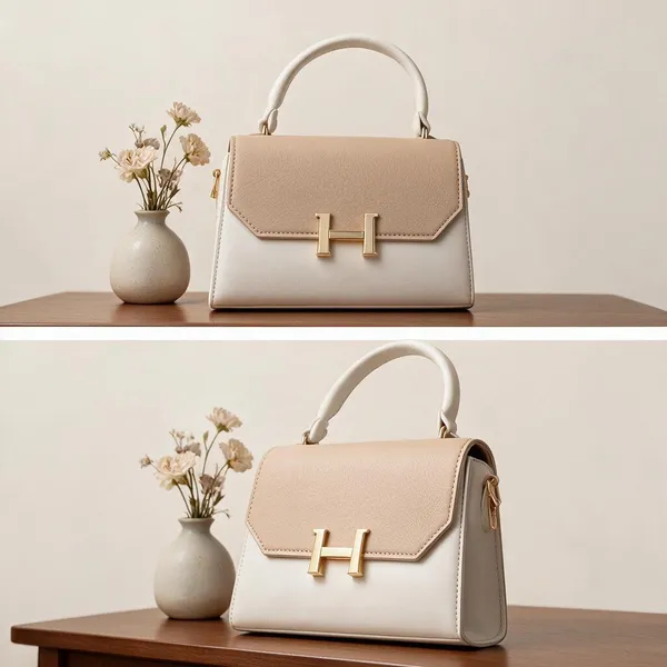 White_Pu_Leather_Two-Tone_Flap_Structured_Handbag_For_Women