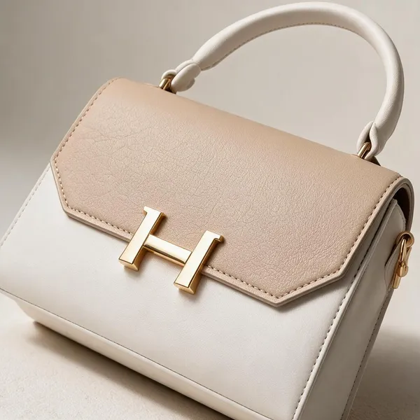 White_Pu_Leather_Two-Tone_Flap_Structured_Handbag_For_Women