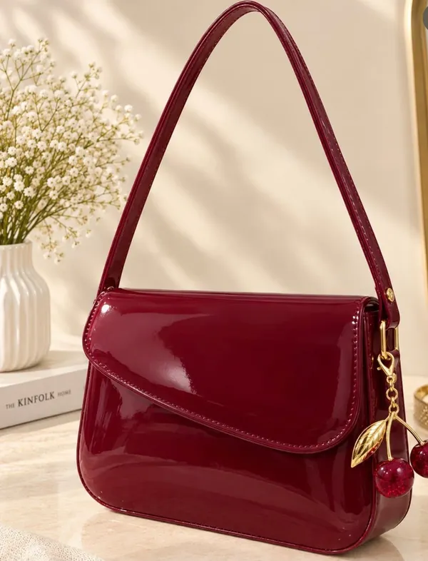 Burgundy_Patent_Finish_Shoulder_Bag_for_Women