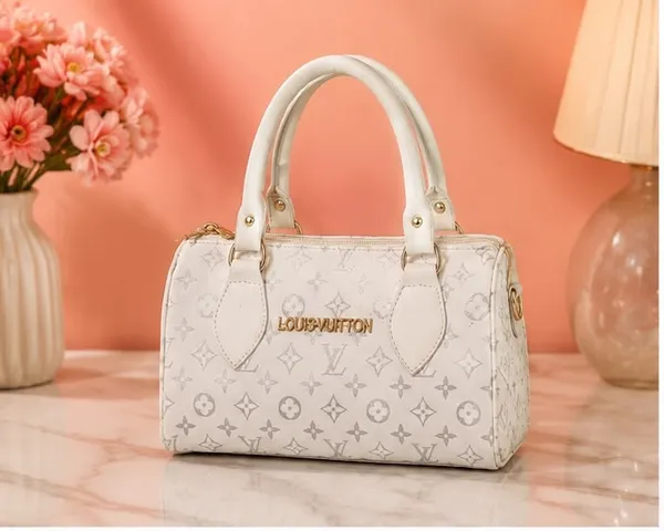 White_Monogram_Print_Structured_Handbag_for_Women