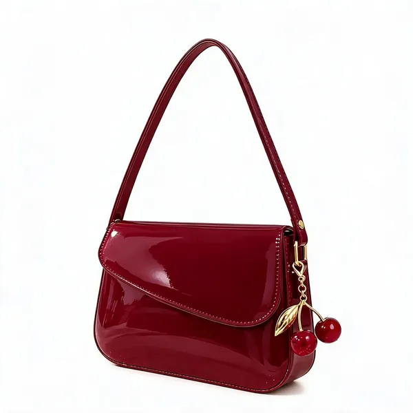 Burgundy_Patent_Pu_Leather_Curved_Flap_Shoulder_Bag_For_Women