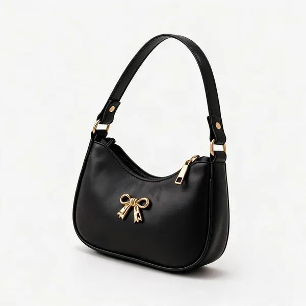Black_Pu_Leather_Bow_Detail_Shoulder_Bag_For_Women