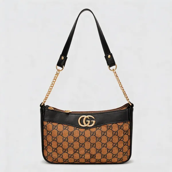 Brown_Pu_Leather_Monogram_Textured_Shoulder_Bag_For_Women
