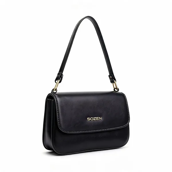 Black_Pu_Leather_Structured_Rectangular_Shoulder_Bag_For_Women