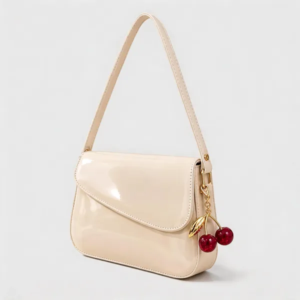 White_Pu_Leather_Glossy_Flap_Shoulder_Bag_For_Women
