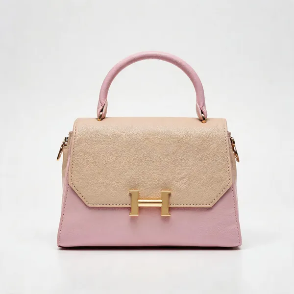 Pink_Pu_Leather_Flap_Closure_Structured_Handbag_For_Women