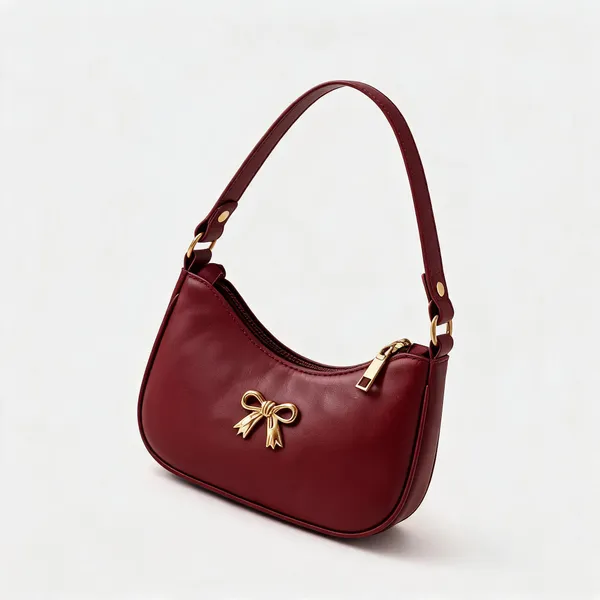 Burgundy_Pu_Leather_Bow_Detail_Shoulder_Bag_For_Women