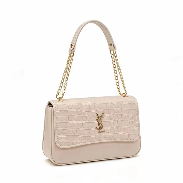 Cream_Pu_Leather_Crocodile_Textured_Shoulder_Bag_For_Women
