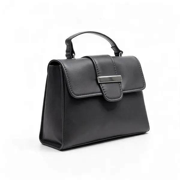 Black_Pu_Leather_Structured_Flap_Shoulder_Bag_For_Women