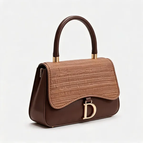 Brown_Textured_Pu_Leather_Two_Tone_Handbag_For_Women