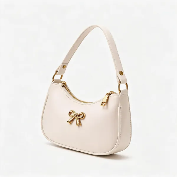 White_Pu_Leather_Bow_Detail_Shoulder_Bag_For_Women