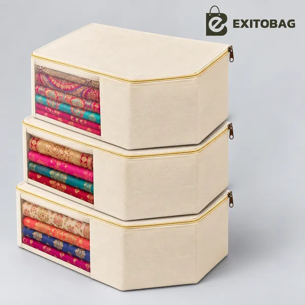 EXITOBAG_Canvas_Cotton_Blouse_Cover_|_Pack_of_3_|_38_x_25_x_17_cm
