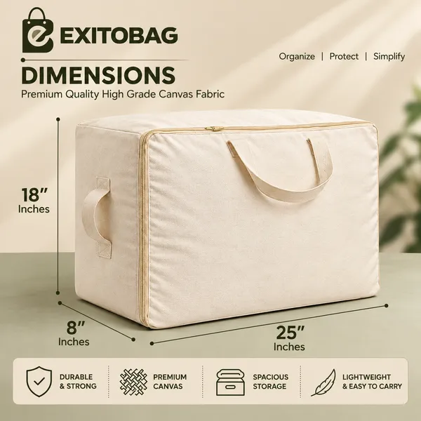 EXITOBAG_Extra_Large_Storage_Box_Soft_Canvas_Storage_Bags_with_Zipper_4-Carrying_Handles_and_Window_25x19x9_inch_Bag_for_Blankets_Pillows,Woman_Dresses,Sarees,Lehengas_for_Wardrobe_Organizer_(PACK_OF_2)