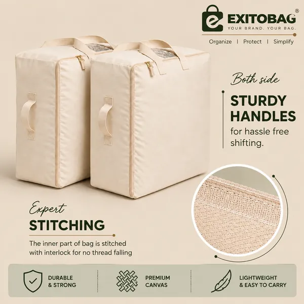EXITOBAG_Extra_Large_Storage_Box_Soft_Canvas_Storage_Bags_with_Zipper_4-Carrying_Handles_and_Window_25x19x9_inch_Bag_for_Blankets_Pillows,Woman_Dresses,Sarees,Lehengas_for_Wardrobe_Organizer_(PACK_OF_2)