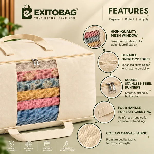 EXITOBAG_Extra_Large_Storage_Box_Soft_Canvas_Storage_Bags_with_Zipper_4-Carrying_Handles_and_Window_25x19x9_inch_Bag_for_Blankets_Pillows,Woman_Dresses,Sarees,Lehengas_for_Wardrobe_Organizer_(PACK_OF_2)