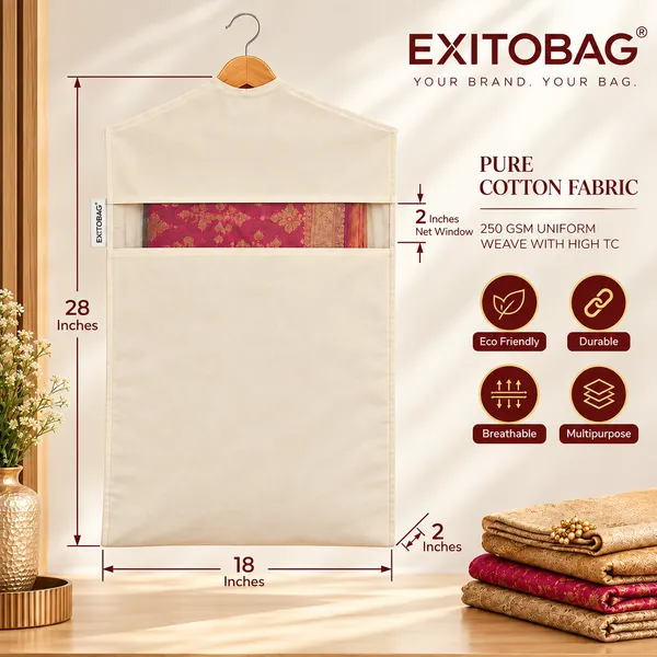 EXITOBAG_Hanging_Cotton_Saree_Covers/Bags_of_30_x_18_(Inches)_For_Clothes_Storage,_Wardrobe_Organizer_(Hangers_Are_NOT_Included)_(Single_Pocket_-_Pack_of_6)