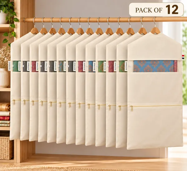 Pack_of_12_Hanging_Cotton_Saree_Covers/Bags_Of_30_X_18_(Inches)_For_Clothes_Storage,_Wardrobe_Organizer_(Hangers_Are_Not_Included,_Double_Pocket_-_Pack_4_Off_White)