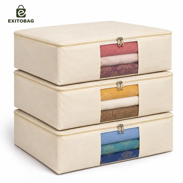 Pack_Of_3_Cotton_Zip_Closure_Clothes_Storage_Box_Wardrobe_Organizer_
