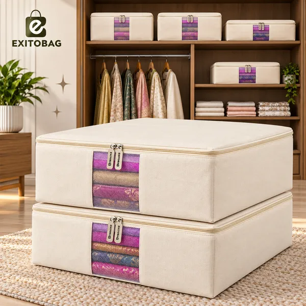 Pack_Of_3_Cotton_Zip_Closure_Clothes_Storage_Box_Wardrobe_Organizer_