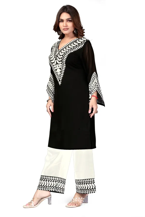 Black_Georgette_Kurta_Pant_Set_For_Women