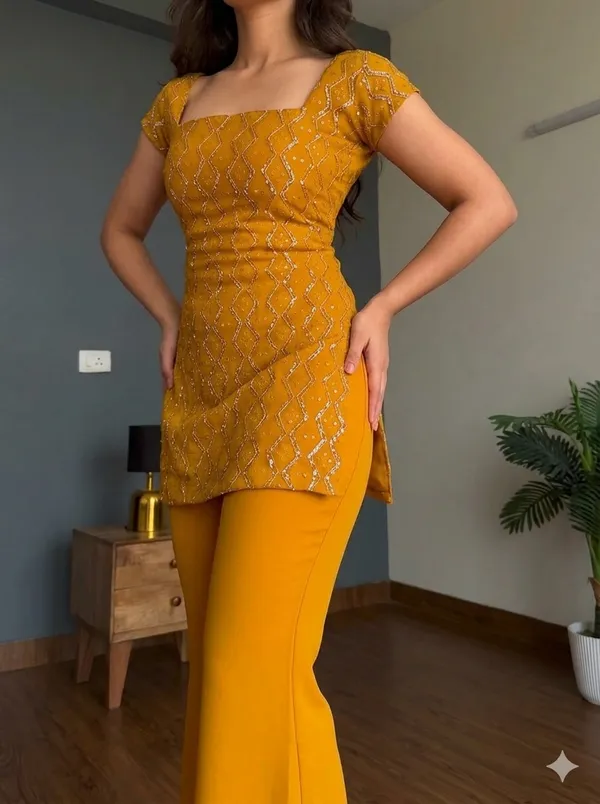 Yellow_Georgette_3_Piece_Set_And_Black_Georgette_Kurta_Pant_Set_For_Women_Pack_Of_2