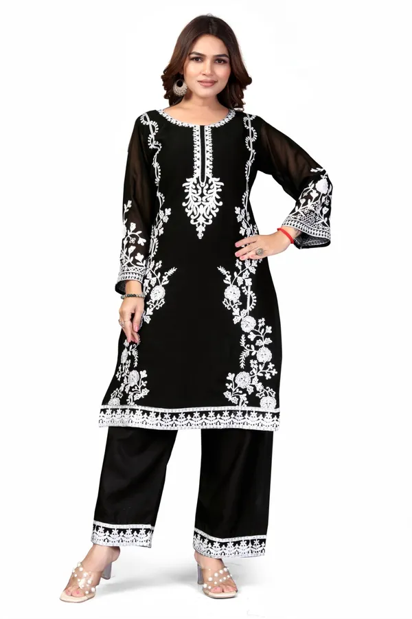 Black_Georgette_Kurta_Pant_Set_For_Women