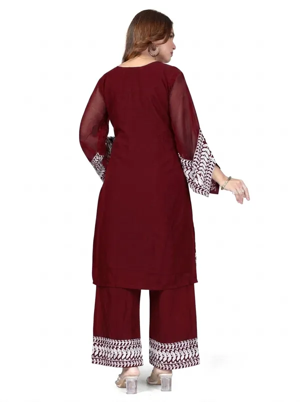 Maroon_Georgette_Kurta_Pant_Set_For_Women
