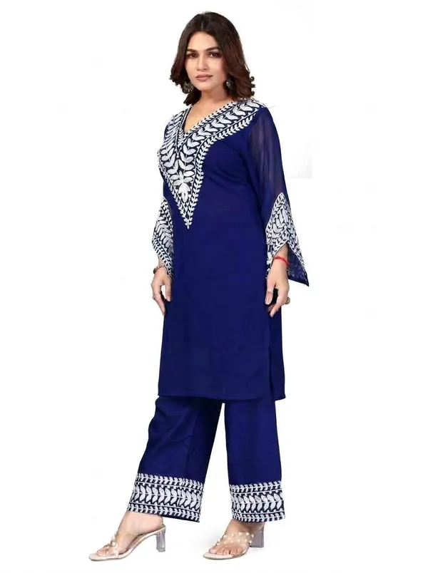 Blue_Georgette_Kurta_Pant_Set_For_Women