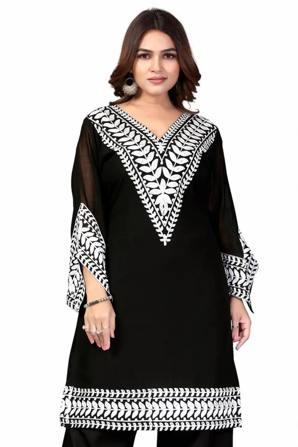 Black_Georgette_Kurta_Pant_Set_For_Women