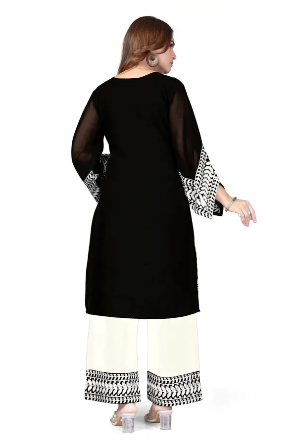 Black_Georgette_Kurta_Pant_Set_For_Women