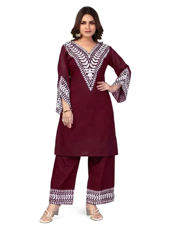 Maroon_Georgette_Kurta_Pant_Set_For_Women