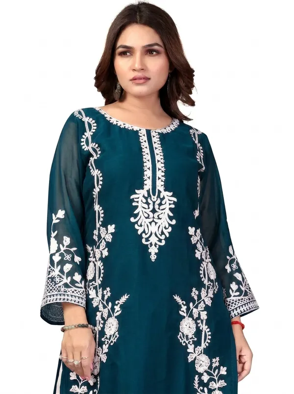 Green_Georgette_Kurta_Pant_Set_For_Women
