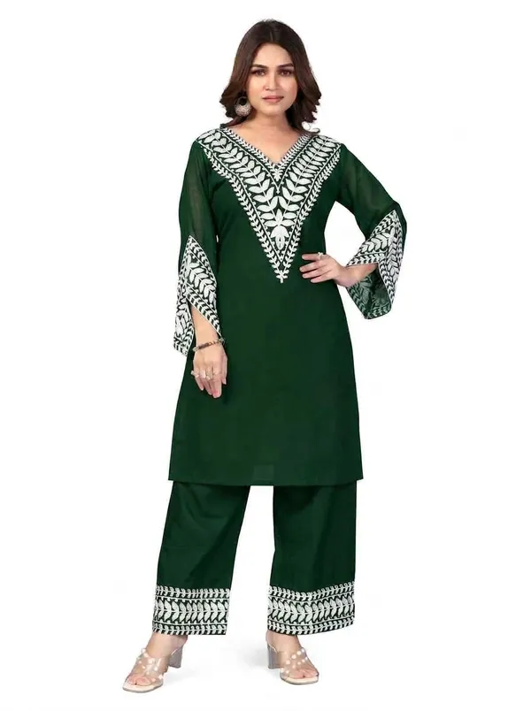 Blue_Georgette_3_Piece_Set_And_Green_Georgette_Kurta_Pant_Set_For_Women_Pack_Of_2