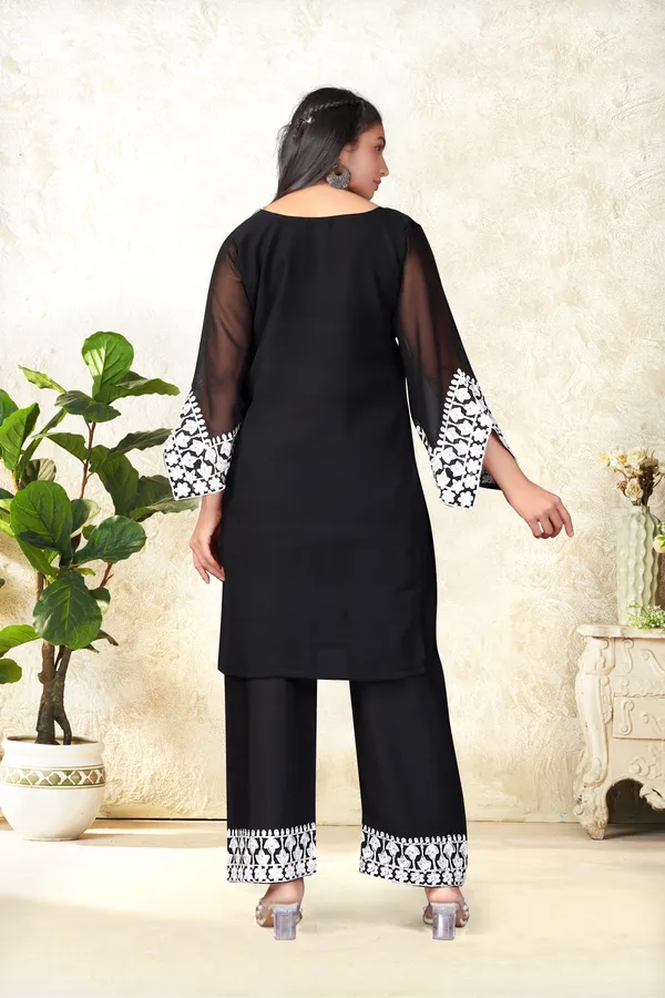 Yellow_Georgette_3_Piece_Set_And_Black_Georgette_Kurta_Pant_Set_For_Women_Pack_Of_2