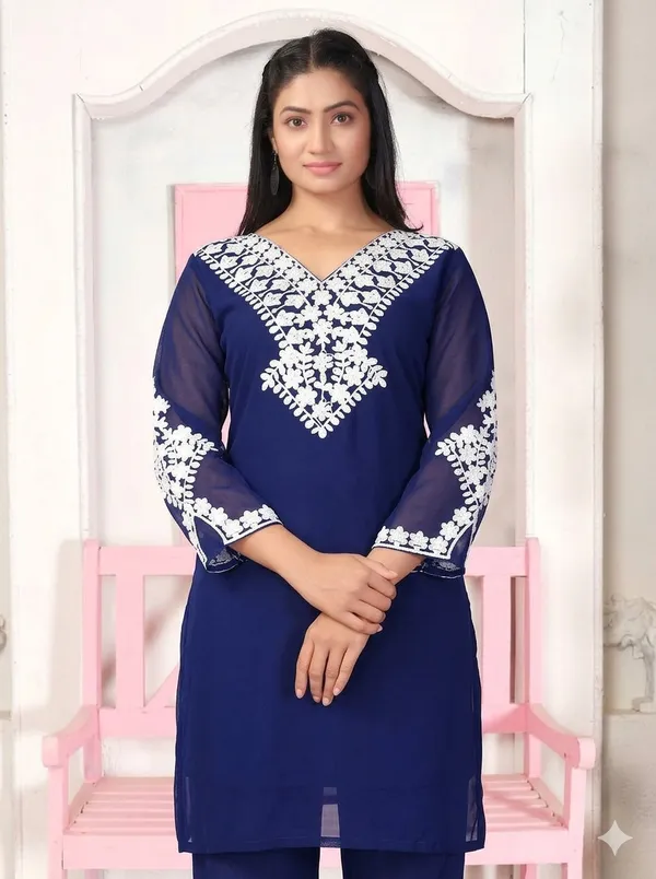 Blue_Georgette_Kurta_Pant_Set_For_Women