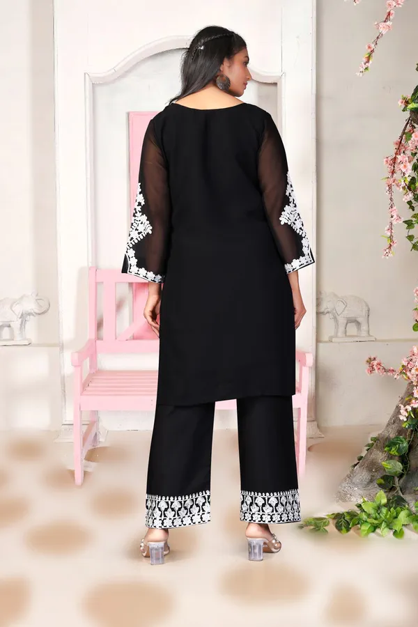 Black_Georgette_Kurta_Pant_Set_For_Women