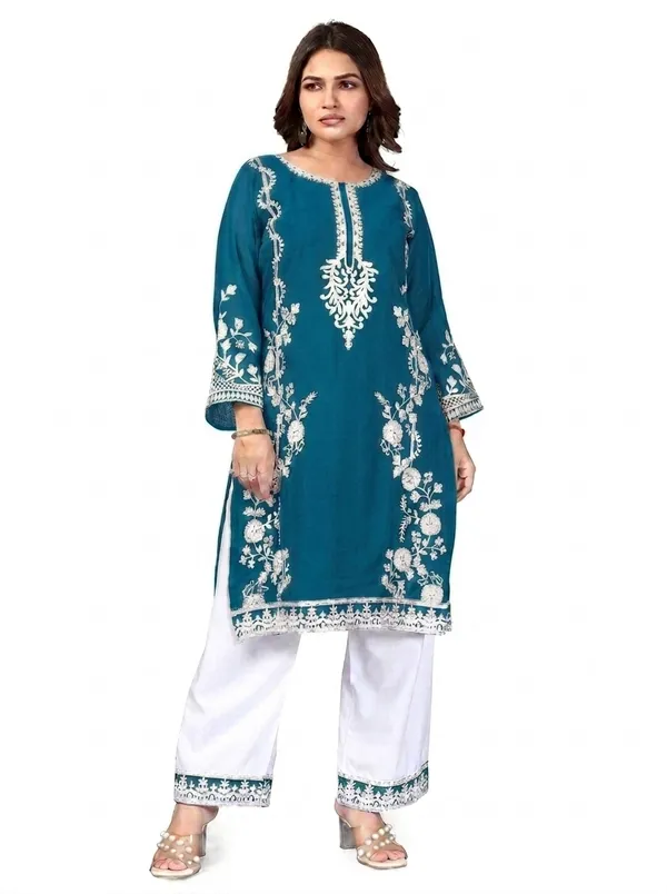 Green_Georgette_Kurta_Pant_Set_For_Women